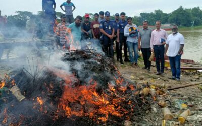 তিতাস নদী ও বিলে অবৈধ জালবিরোধী অভিযানে নিষিদ্ধ জাল জব্দ ও ধ্বংস