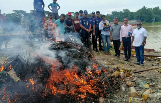 তিতাস নদী ও বিলে অবৈধ জালবিরোধী অভিযানে নিষিদ্ধ জাল জব্দ ও ধ্বংস