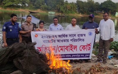 তিতাস নদীতে অভিযানে অবৈধ চায়না দুয়ারী ও কারেন্ট জাল জব্দ